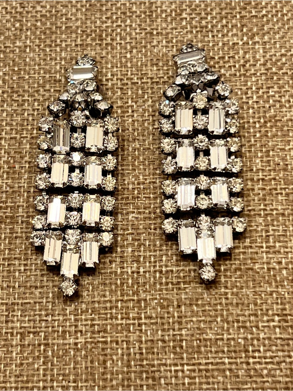 Crystal Baguette and Round Drop Earrings in Silver Tone